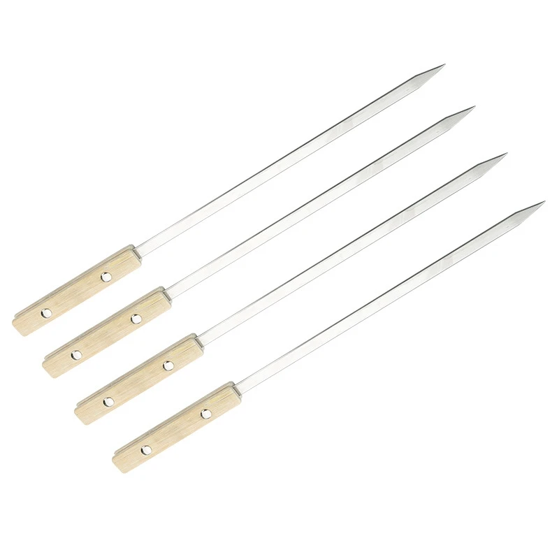 BBQ Sticks Needle Stainless Steel Flat Barbecue Forks Picnic Skewers Cooking Iron Kitchen Meat Holder