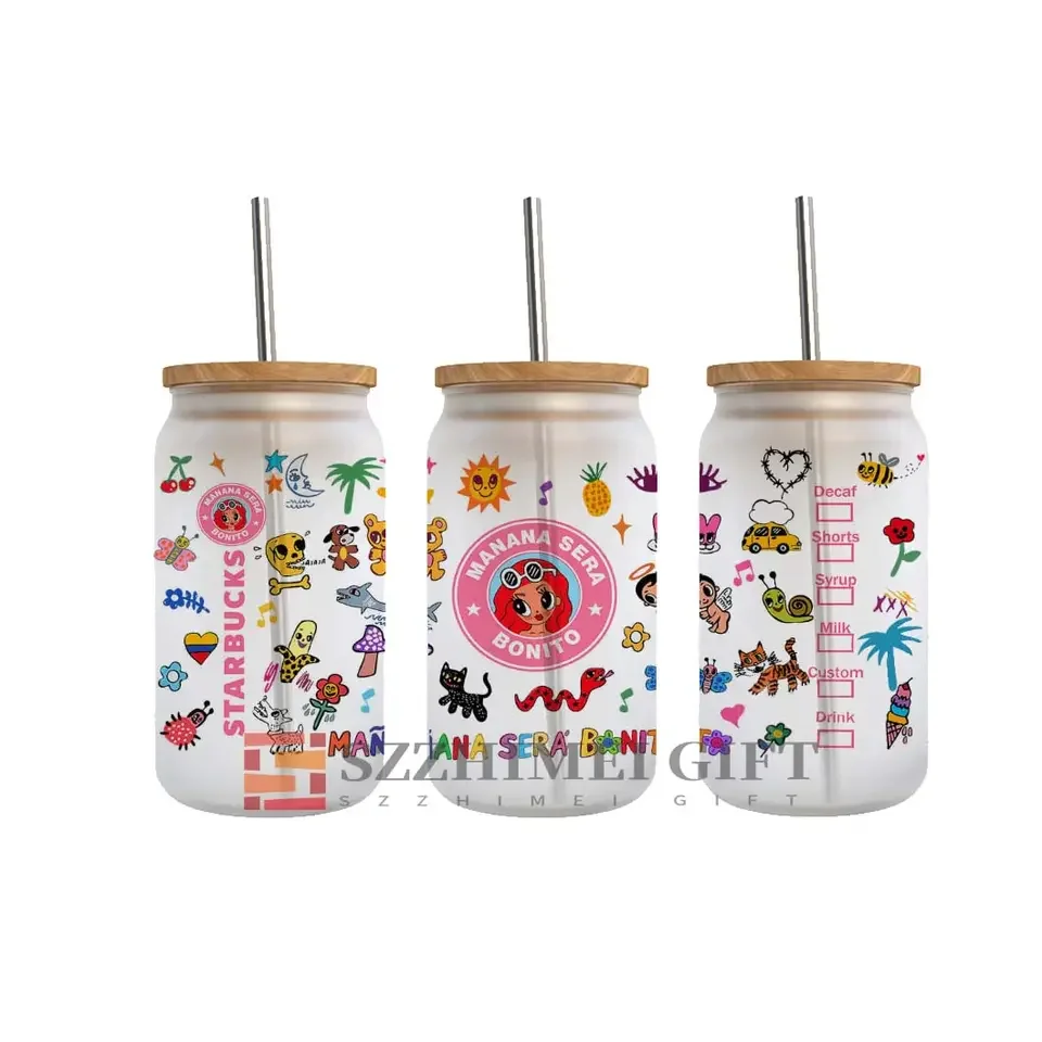 custom wholesale red rose 16oz uv dtf cup film wrap transfers mugs tumbler sticker for glass libbey cups