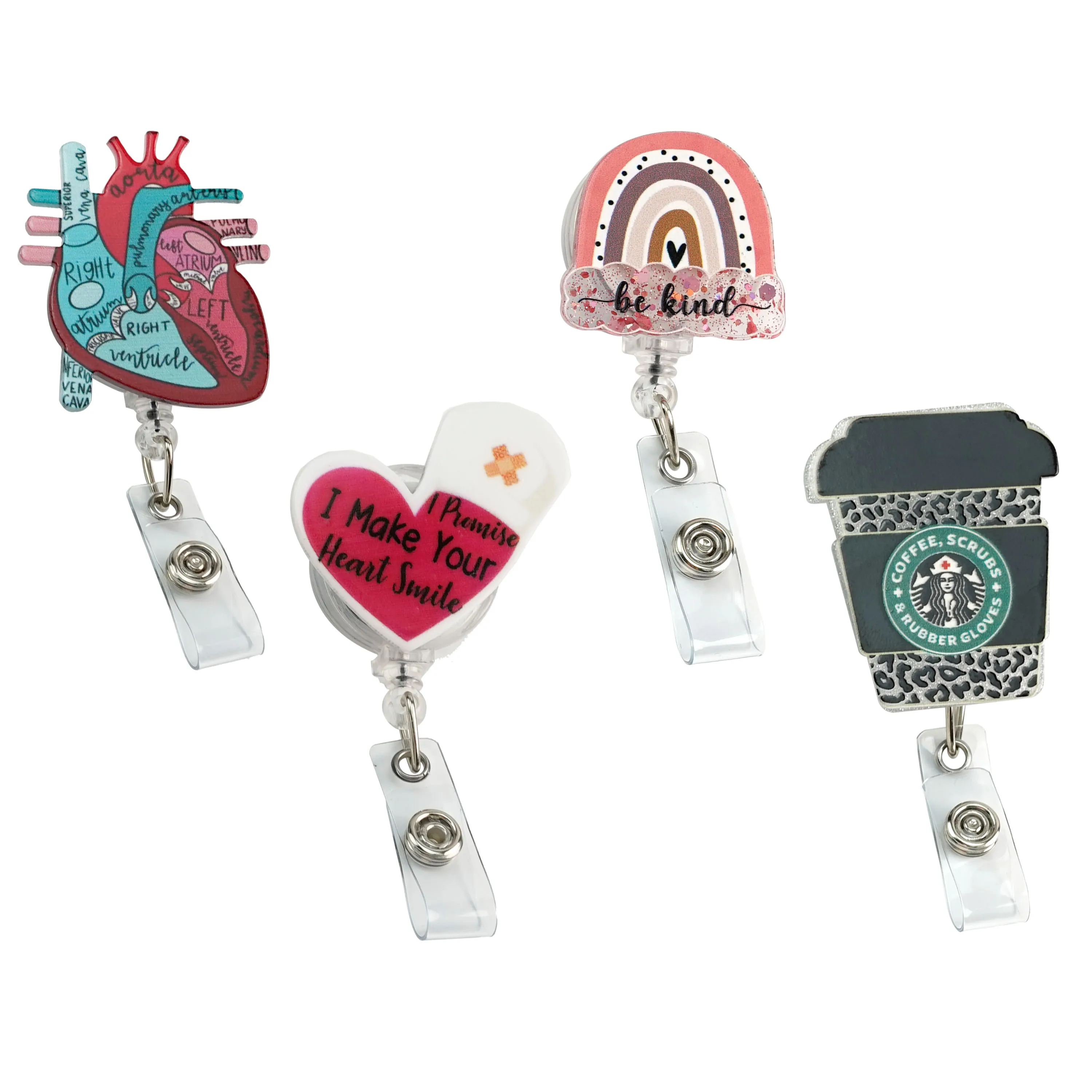 2024 пользовательская катушка для значков с зажимом аллигатора Регулируемая идентификационная карта выдвижной держатель страховки акриловая кофейная чашка логотип