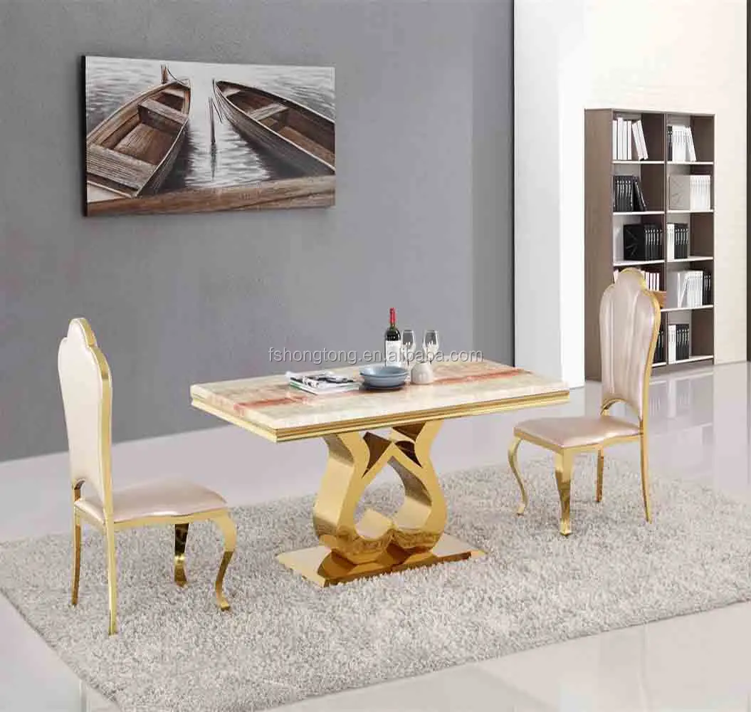 Marble gold stainless steel base dining table modern dining room furniture