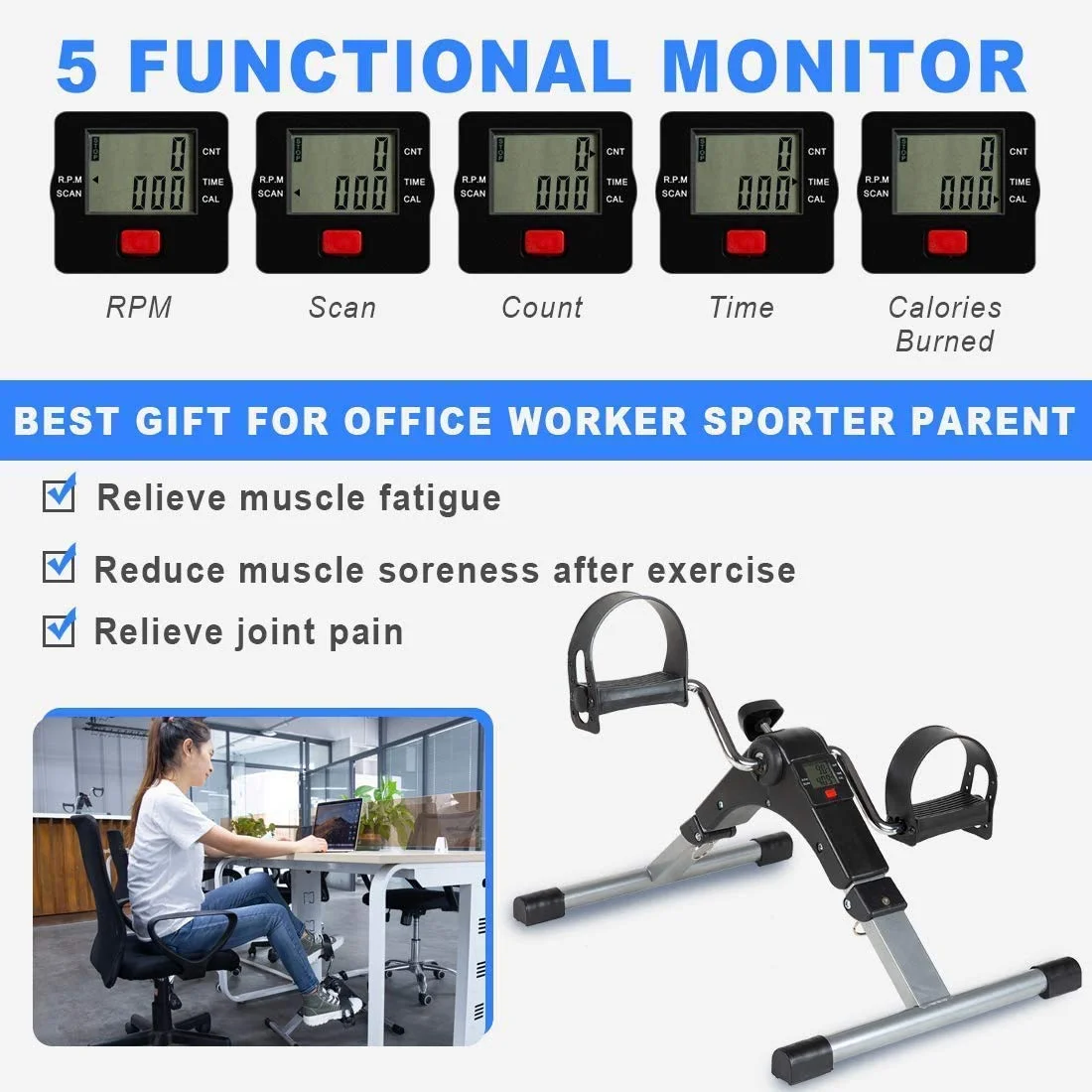 Folding Mini Pedal Exercise Bike Portable Home Workout Office Exerciser Bike Leg Foot Arm Under Desk Sitting Down Stepper