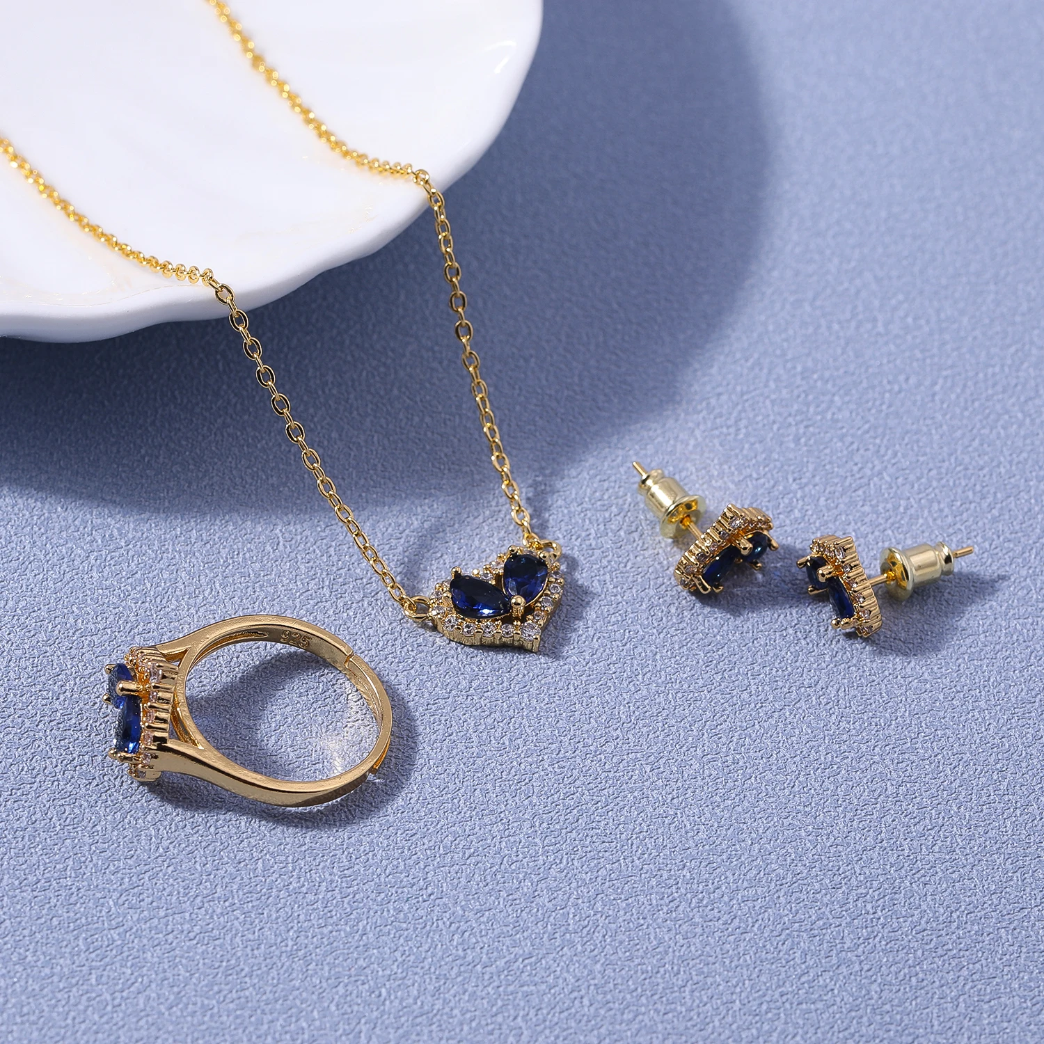 Dubai Bridal Pendant Chain Jewelry Necklace Fashion Wedding Accessories Jewelry Set AAA Cubic Zirconia Women Gift Gold Zircon