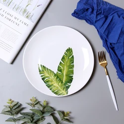 10 inch ins Nordic ceramic steak plate fruit platter small fresh leaves Thai western restaurant main meal large plate