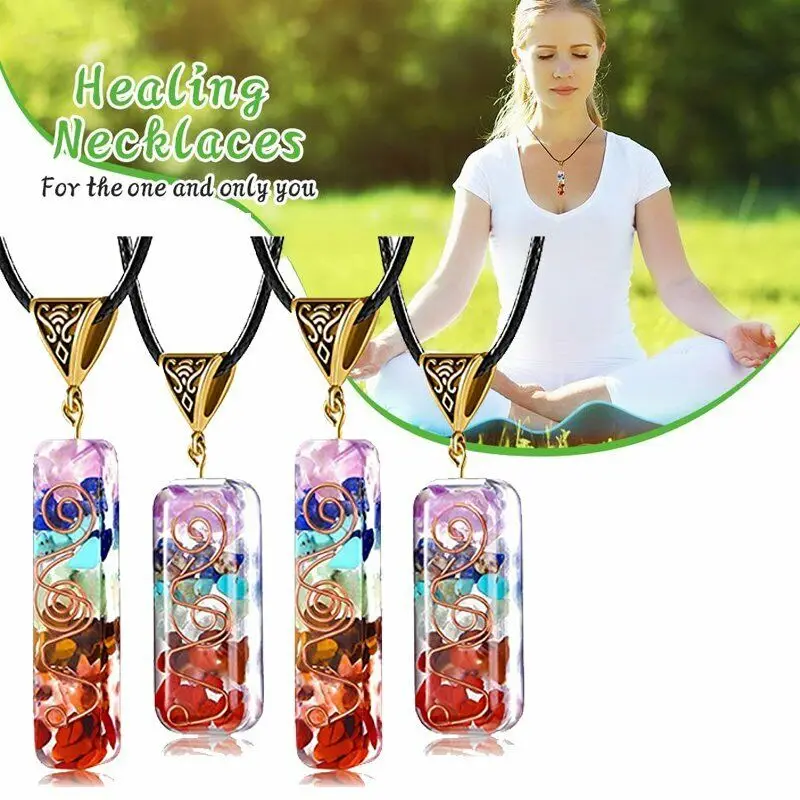 7 Chakra Reiki Healing Natural Stone Pendant Necklace Unisex Yoga Jewellery Gift