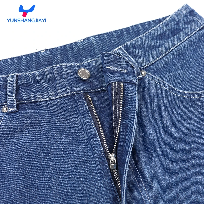 YSJY custom cotton zipper loose short jeans streetwear baggy washed denim shorts for men