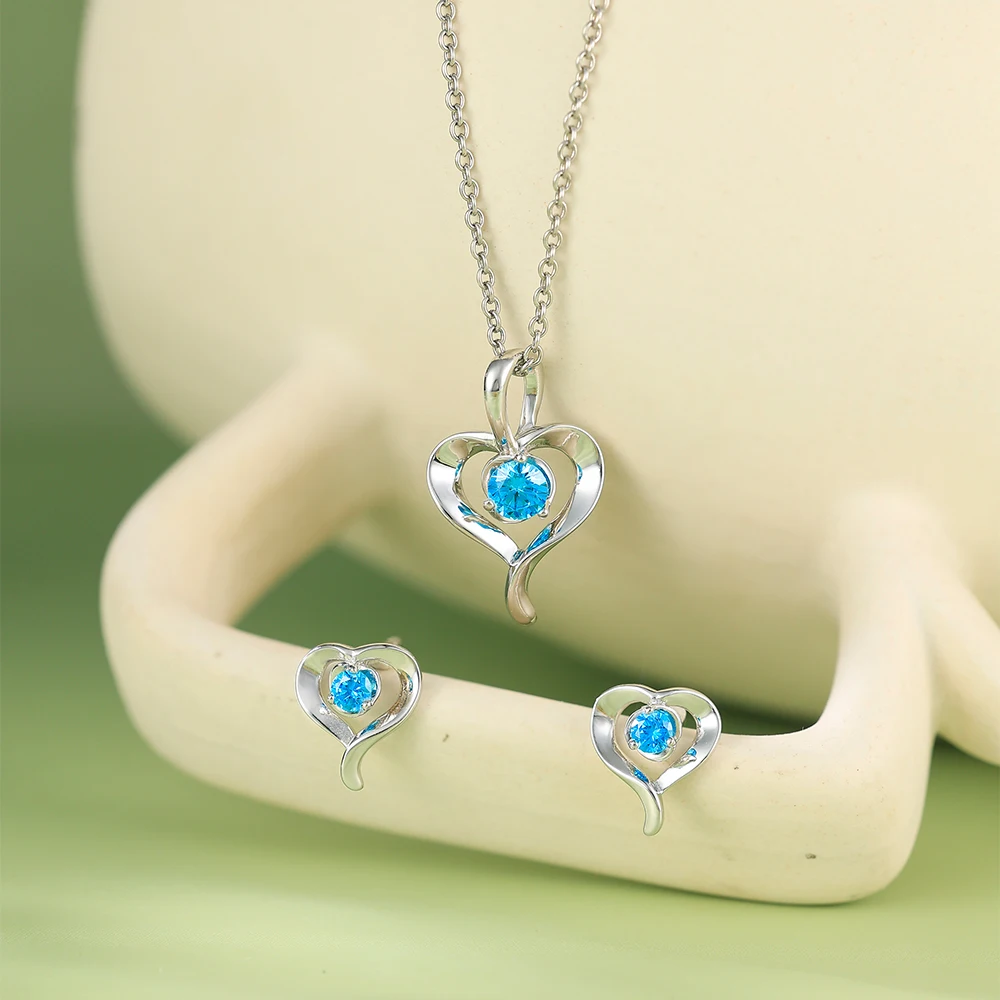 Grace Jewel Customization Service Provided Heart Pendant Earring Silver Jewelry Sets