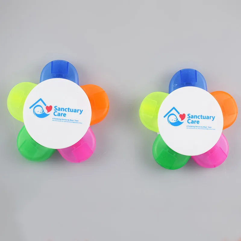 Индивидуальный логотип пластиковый многоцветный маркер 5 в 1 в форме цветка маркер ручка