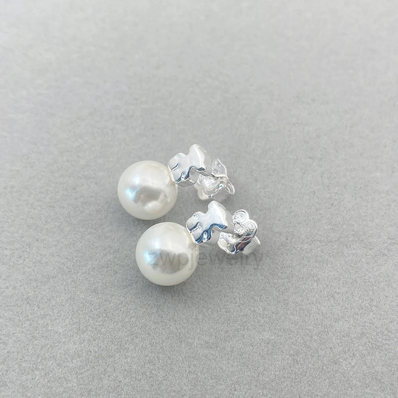 High Quality S925 Sterling Sliver TOUSES Sweet Dolls Earrings Bear Motif With 10mm Real Natural Freshwater Pearl Women Earrings