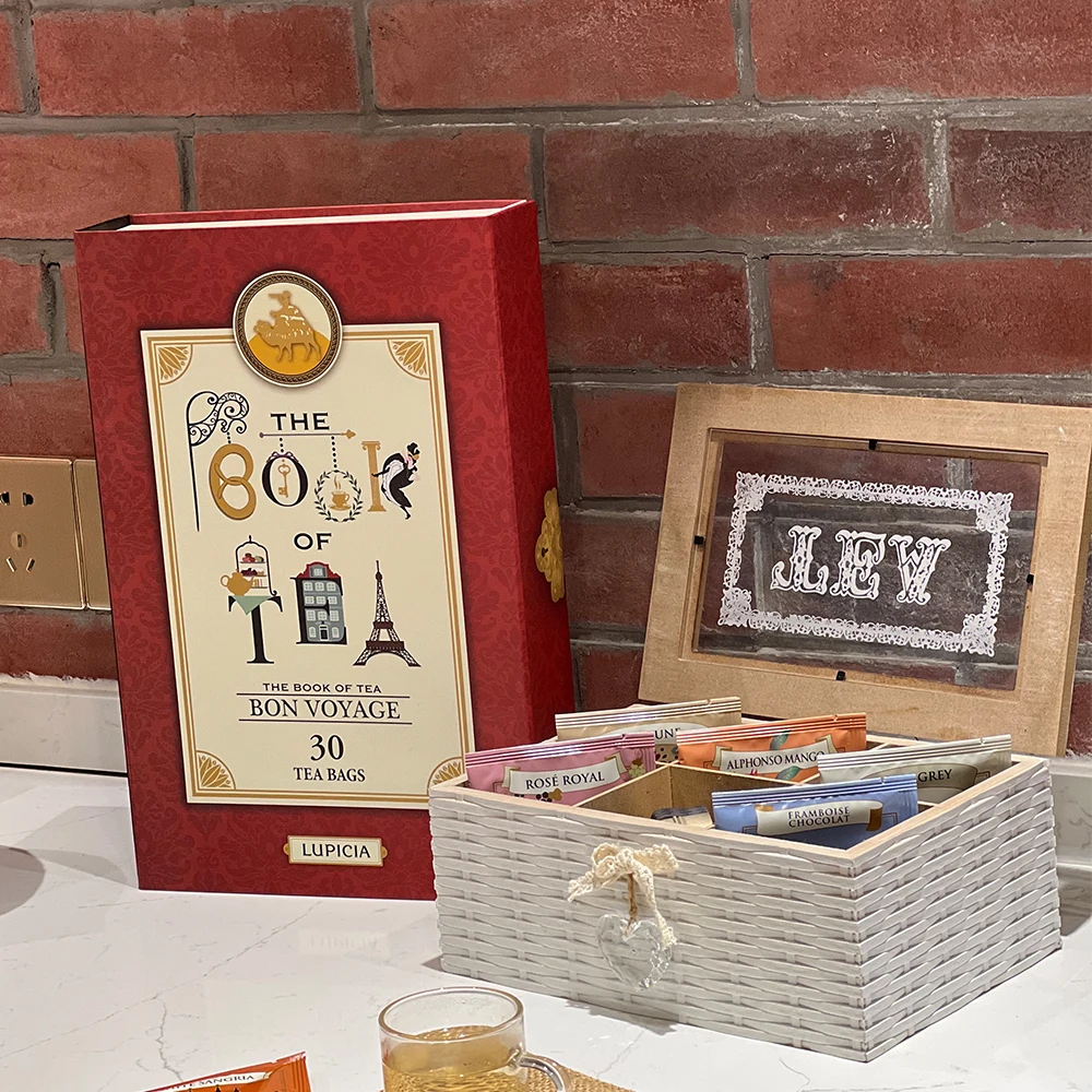 Food-grade MDF tea bag organizer storage box recycle tea storage box with separate compartments