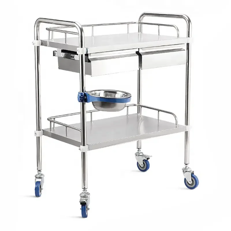 Stainless Steel Hospital Instrument Monitor Trolley Medical Dressing Trolley With Drawer