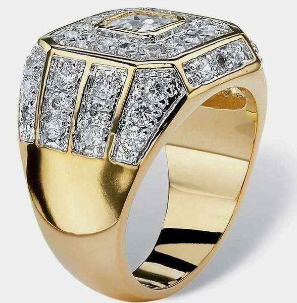Luxury European and American men Gold Plated Full Diamond Alloy Ring Wholesale 2023 Retro Men Wild Personality Ring