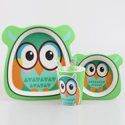 Factory Directly Sell Tableware with Bowl Plate Cup Fork Home Camp Bamboo Dinnerware Set For Kids