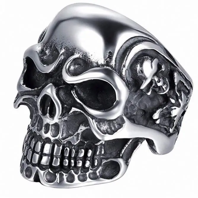 Fashion New Design Vintage Flower Rings  925 Sterling Silver Skull Ring For Men