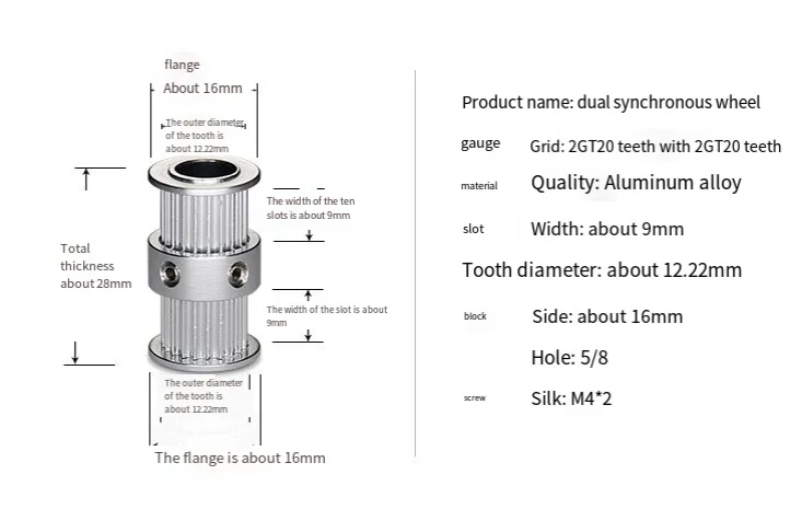 2GT20 2-row toothed polyurethane toothed belt pulley 3D printer motor double gear inner hole 3 mm 8 mm