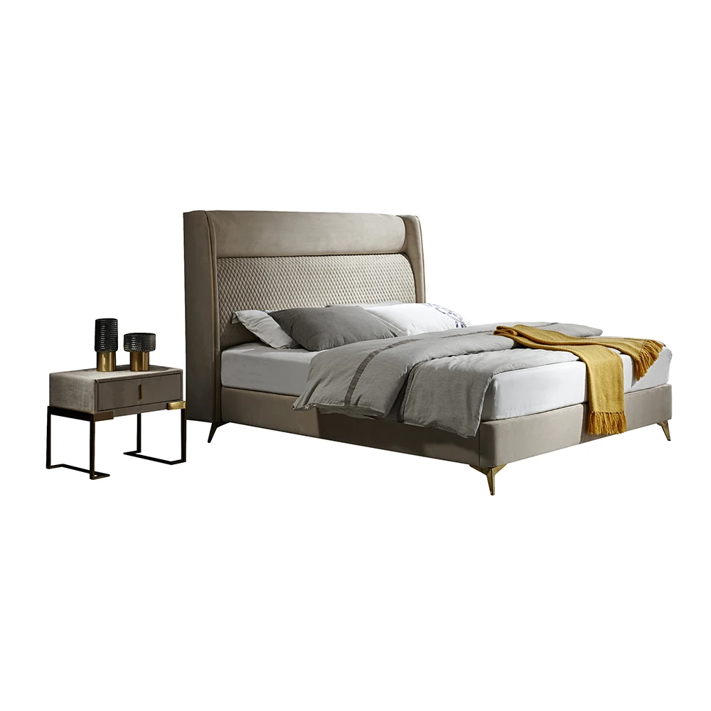 Luxury Unique Soft Bed Bedroom Furniture Set Synthetic Leather King Queen Size Wood Bed with Frame