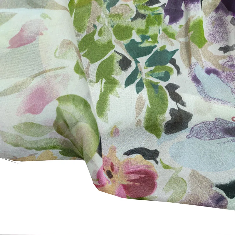 100% шелковая шифоновая ткань с цифровым принтом, шифоновая шелковая ткань для платья