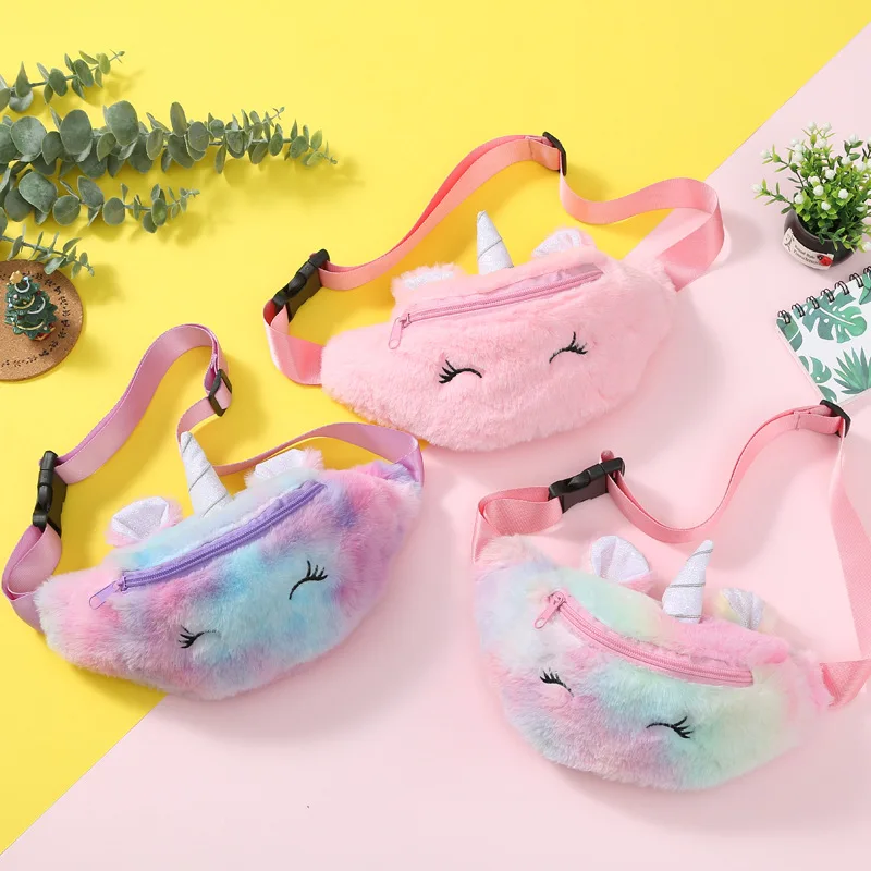 2022 Newest Cartoon Unicorn Plush Waist Bag Girls Soft Cartoon Bags For Children