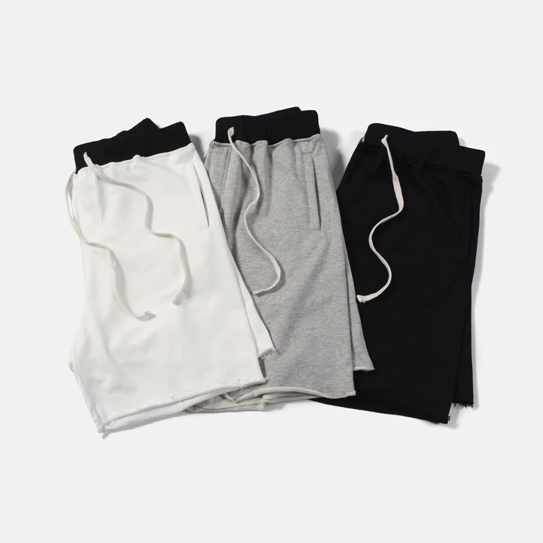 Wholesale French Terry  Mens Blank Jogger Sweat Shorts In Black