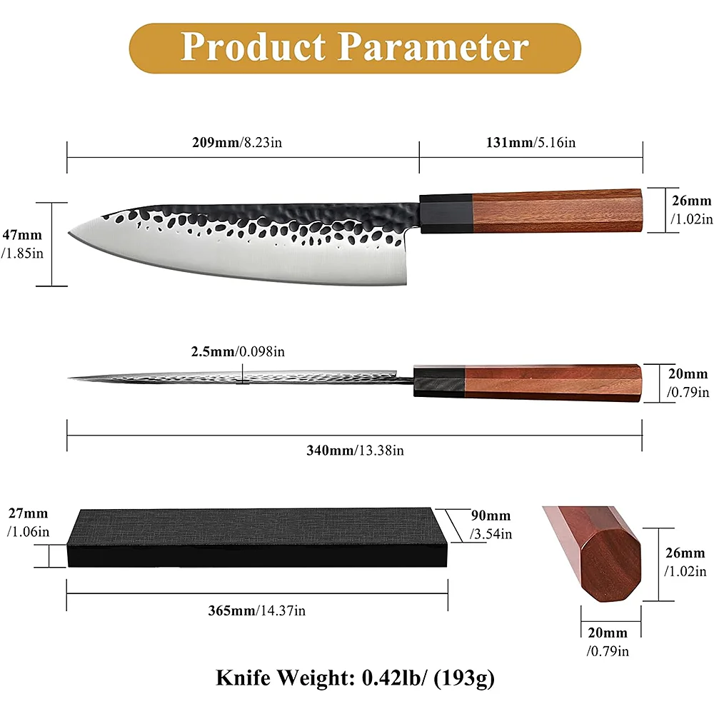 8-дюймовый профессиональный нож для шеф-повара Santoku Высокоуглеродистый кованый кухонный деревянная Подарочная коробка японская сталь 440C приготовления пищи