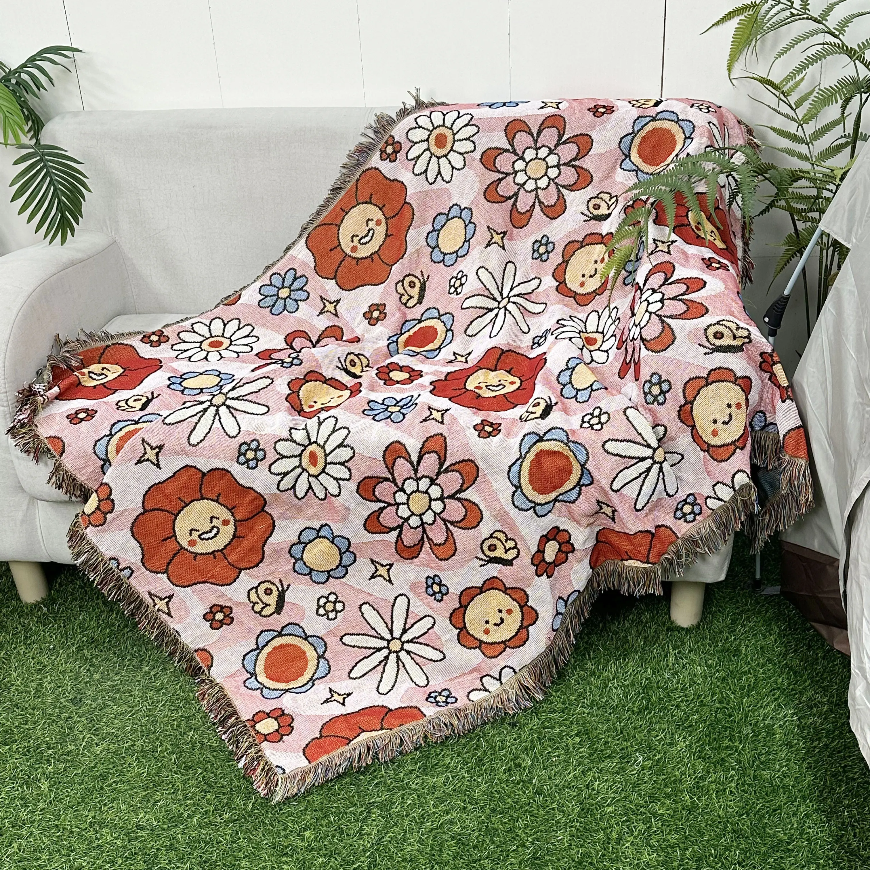 Customized Flower series jacquard blanket modern fashion home decor tapestry picnic throw blanket