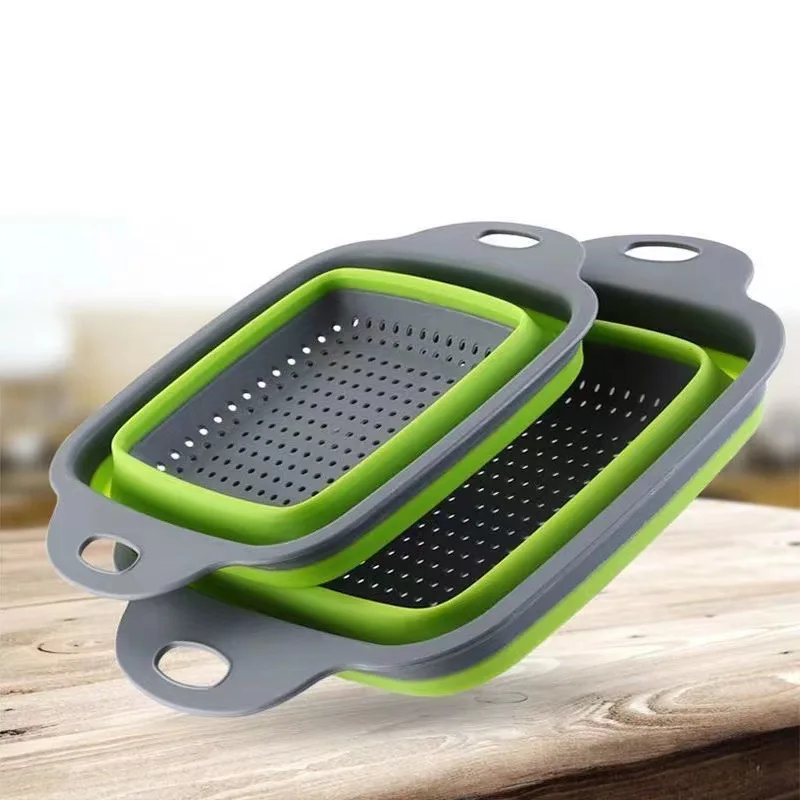 Silicone Folding Drain Basket Fruit Vegetable Washing Basket Foldable Strainer Collapsible Drainer Kitchen Storage Tool
