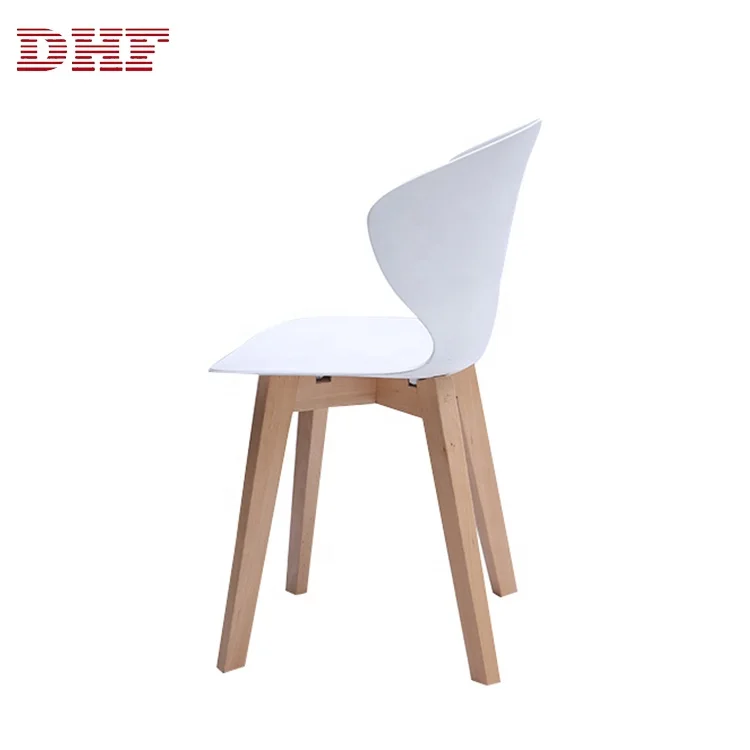 Modern Design Wooden Leg No Arm Plastic White Plastic Chair Stackable Low Price