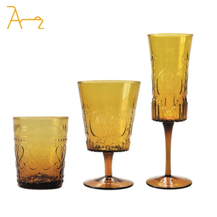luxury colored vintage wine glasses embossed modern wedding drinking goblet water and juice glass reusable champagne cups