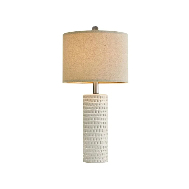 Beside Lamp Modern Ceramic Decorative Bedroom LED soft light white woven circular lampshade table lamp