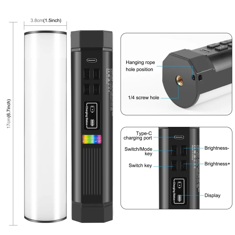 PULUZ RGB Colorful Handheld LED Fill Light 17cm Magnetic Photo LED Stick Photography Hand Held Beauty Selfi Light Tube