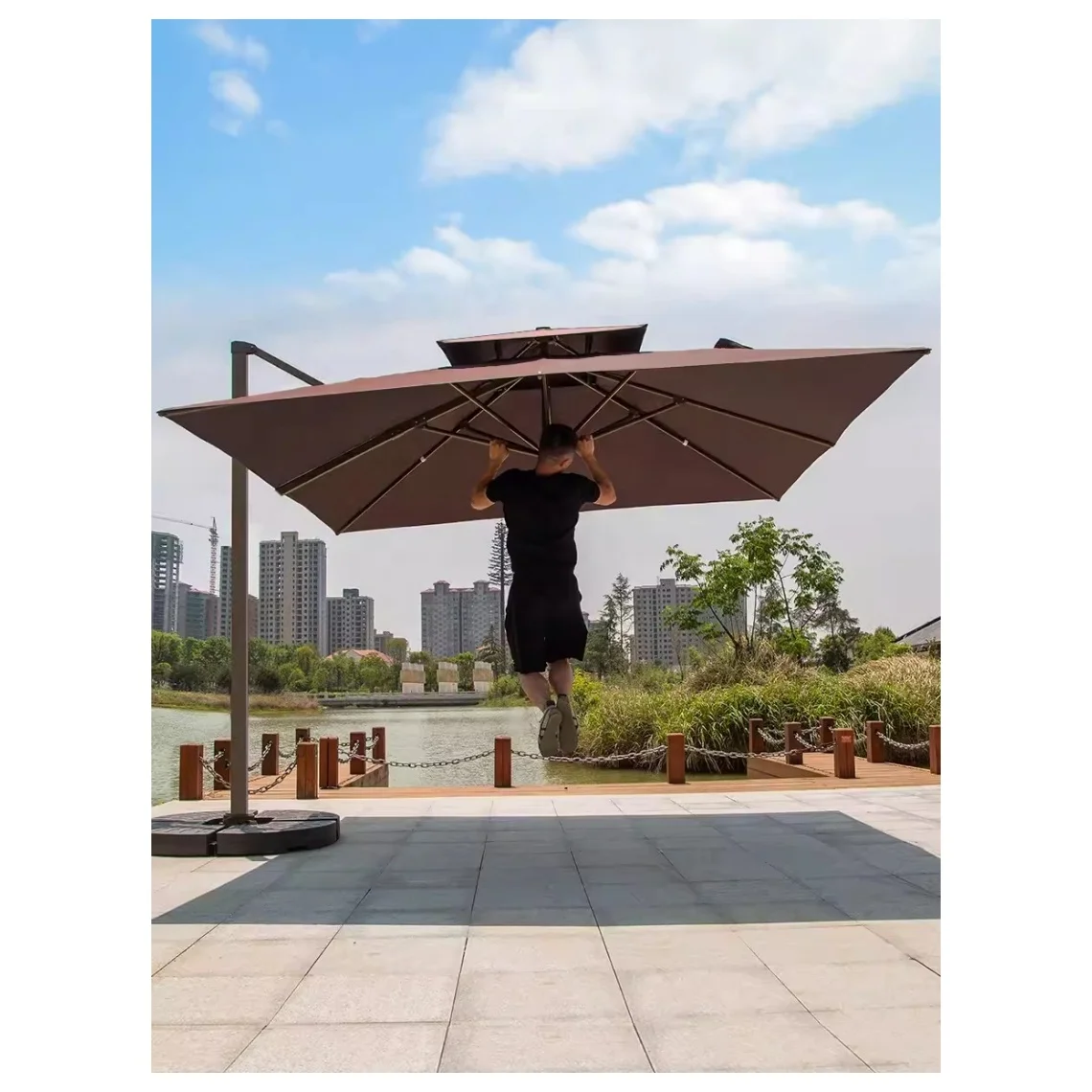 LED stripe light backyard beach cantilever umbrella outdoor garden umbrella roman patio umbrellas