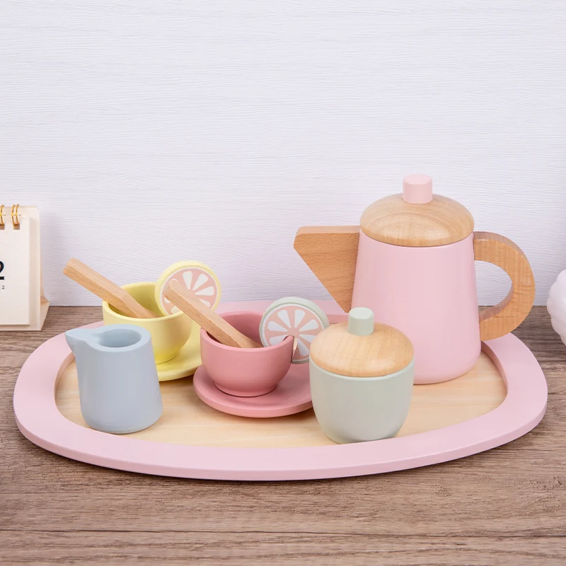 Wooden Tea Set for Playing, Wooden Toy Tea Set Kids, Wooden Play Kitchen Accessories Toddler Tea Set for Children, Gift for Tod