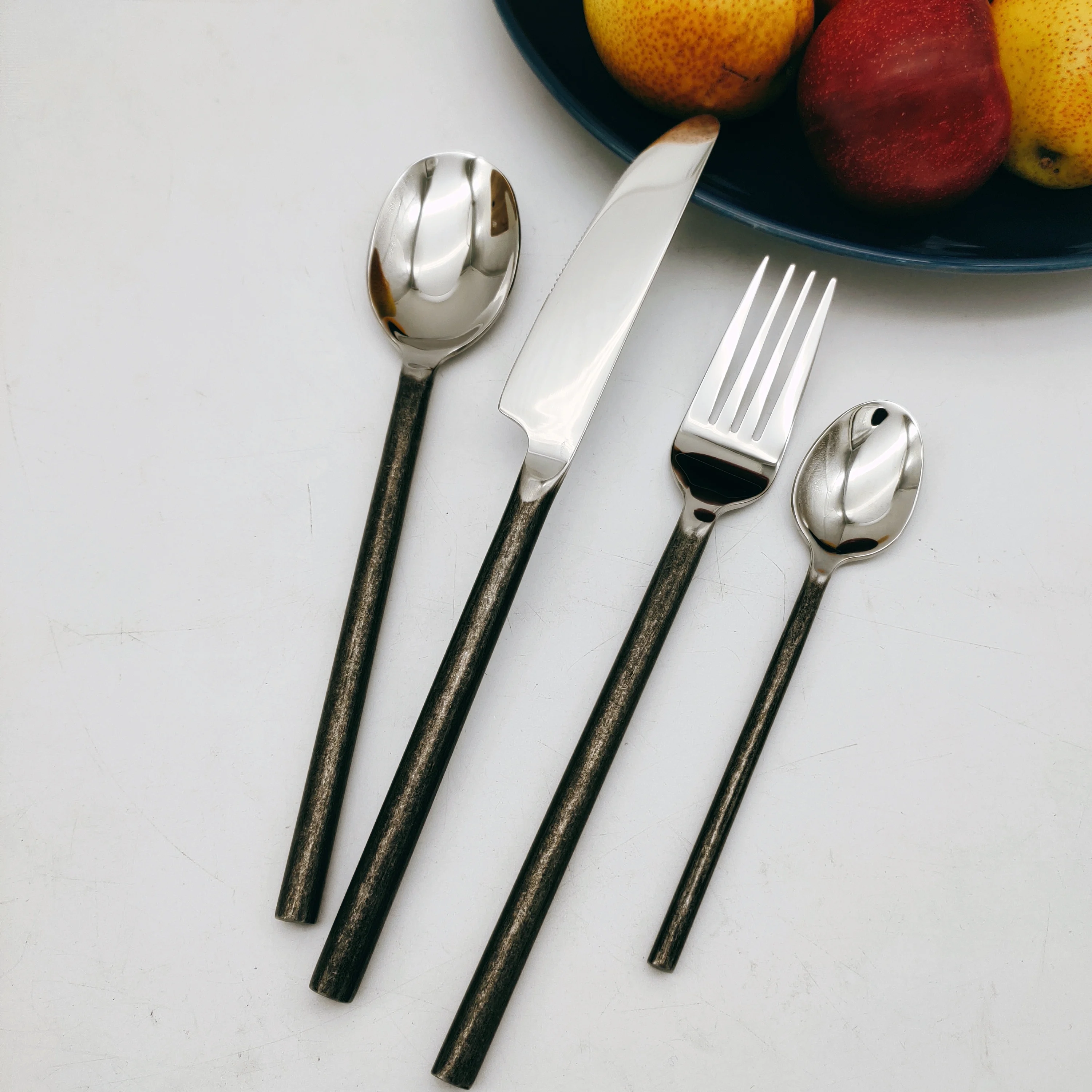 Набор черных столовых приборов с круглой ручкой и оксидом кованые тяжелые Роскошные столовые приборы из нержавеющей стали