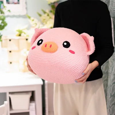 Wholesales Creativity Customized Handmade Big Pig Head Pillow Ornament Crochet Knitting Toys