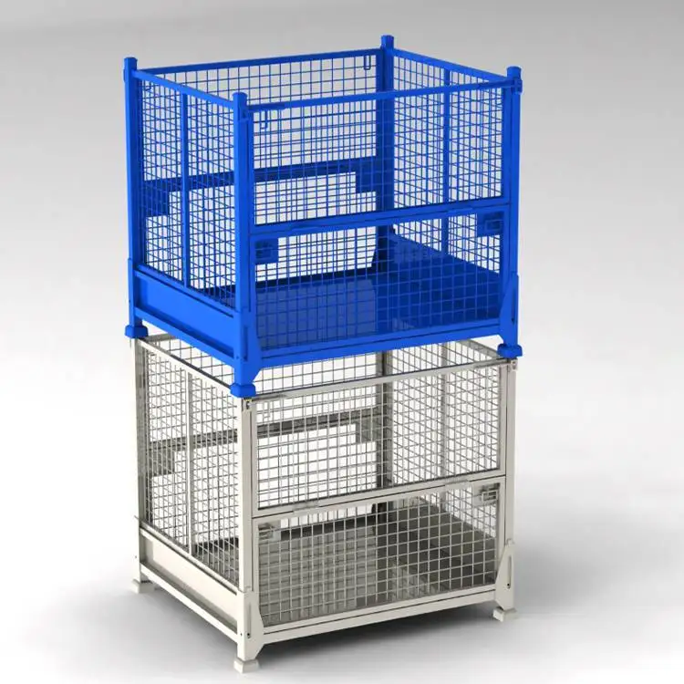 High quality wholesale folding heavy duty steel wire mesh stackable metal pallet cage for sale