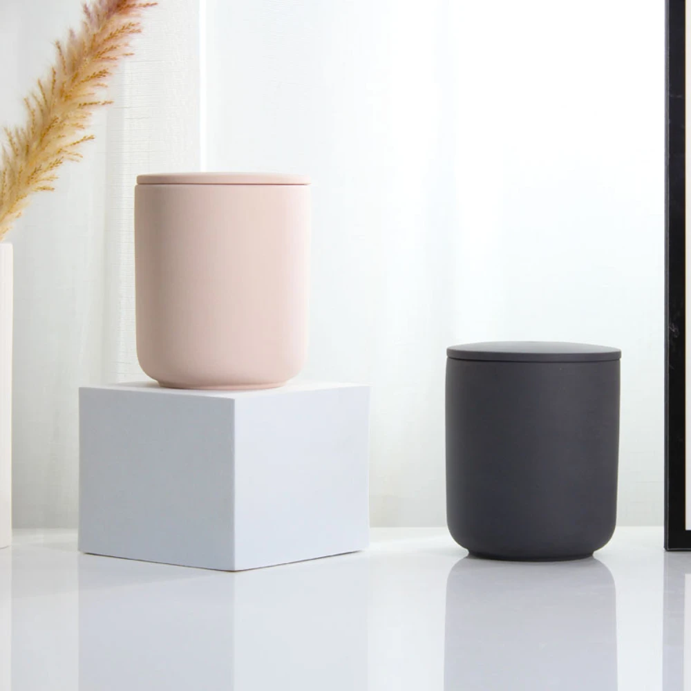 Cylinder Ceramics Candle Jar with Lid Tea Cup Candle Holder Scent for Candle Making Candy Storage Multi Candlestick Container