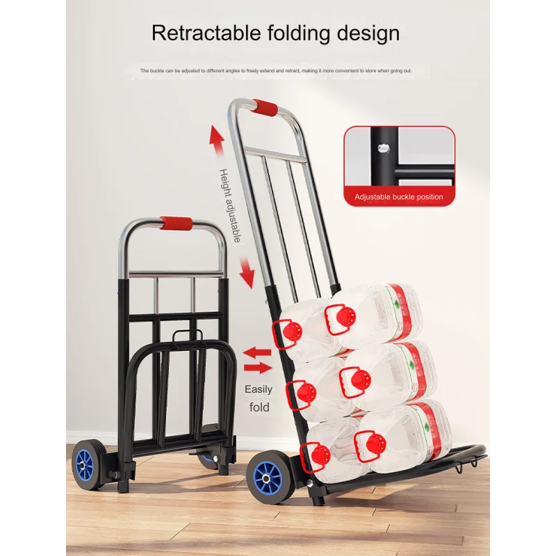 2 wheel stainless steel foldable portable trolley small trailer grocery shopping trolley large load bearing