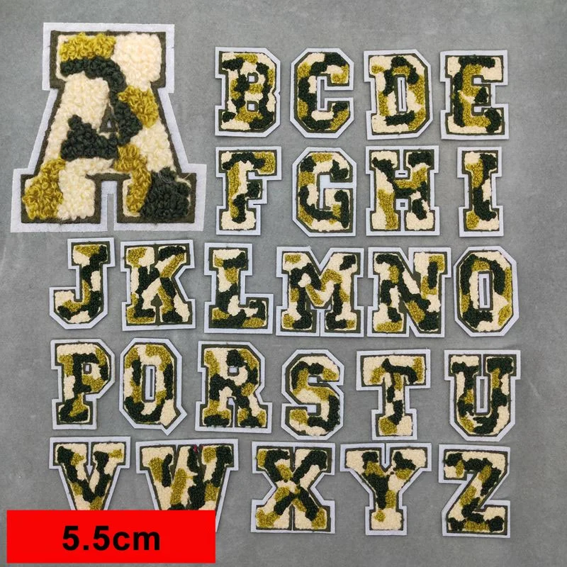 Camouflage Towel Alphabet Wholesale SEW ON Iron On Letters Pink Chenille Embroidered Patches for Garment
