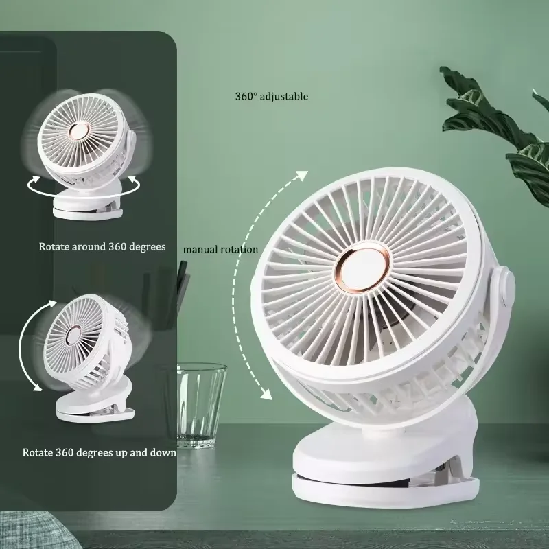 Portable Rechargeable Plastic Air Cooling Fan for Car Household Office Outdoor Camping Baby Stroller Four-Wind Speed Options