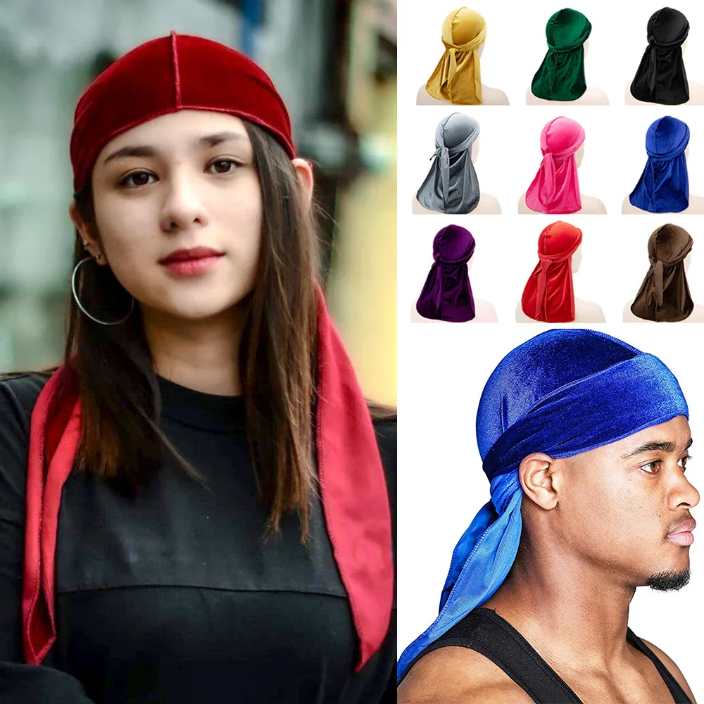 Wholesale Designer Headbands and Bonnets Velvet Durags for Men Stretch Headwraps Crushed Waves Doo Rag