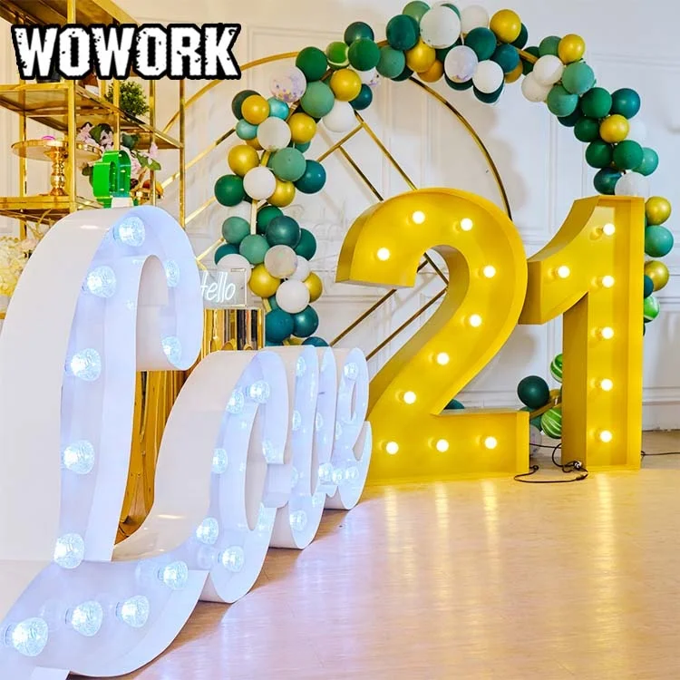 2023 год, оптовая продажа светодиодов WOWORK, металлические гигантские Большие буквы с подсветкой для свадебного украшения, 3 фута, 4 фута, 5 футов, 6 футов