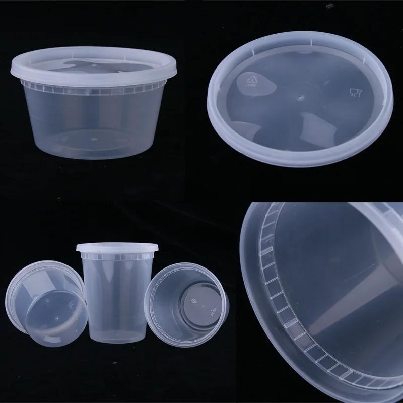 8 12 16 24 32 oz ounce microwavable transparent plastic round pp deli take out disposable food container with lid
