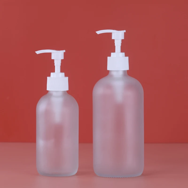 375ml 500ml Glass Frosted Black Clear Glass Serum Bottle with Pump