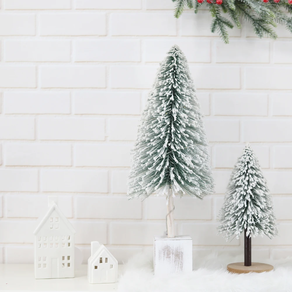 Festive Winter Holiday Table Decor LED Light Snow Flocked Miniature Christmas Pine Tree