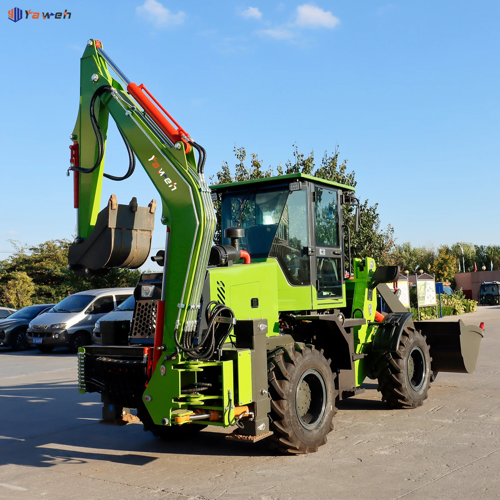 Yaweh chinese retroexcavadora case 360 degree remote control 4wd tractor front wheel loader backhoe excavator loader 4x4