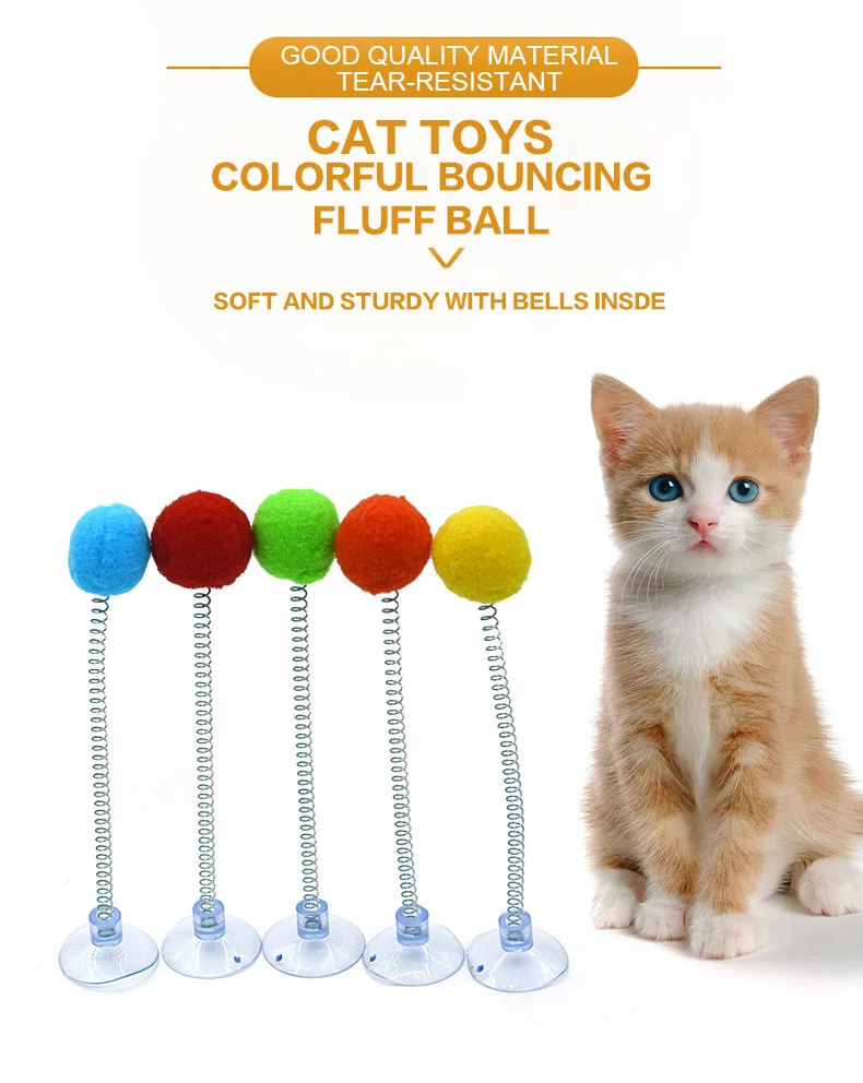 Wholesale Spring Suction Cup Plush Ball Interactive Fun Plush Stick Pet Cat Plush Ball Toys