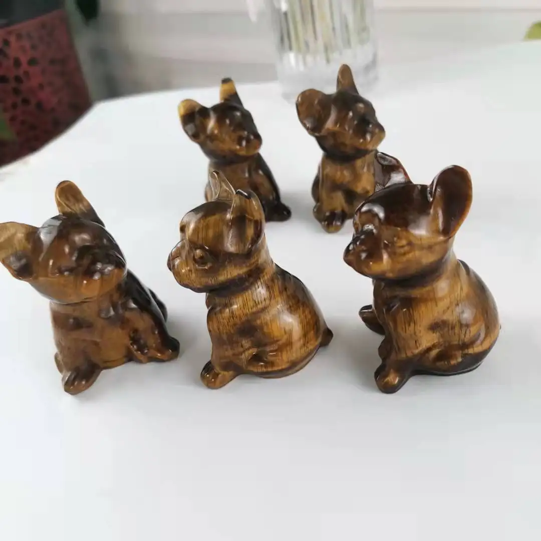 Natural Crystal Craving Yellow Tights French Bulldog Hand Carved Crystal Animal Carvings Crafts For Christmas Gift