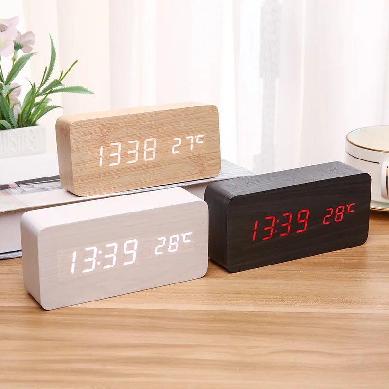 Wood LED  alarm clock USB charging digital display electronic alarm clock Fashion wood Clock decoration