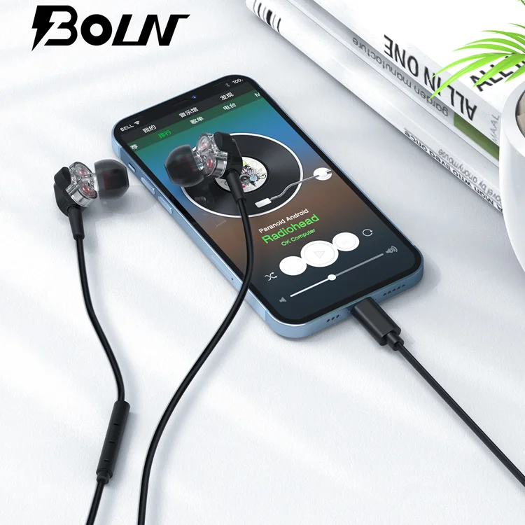 BOLN Wholesale Good Quality Black Wired Headphone with iOS plug for Mobile Phones or Tablets Earphone