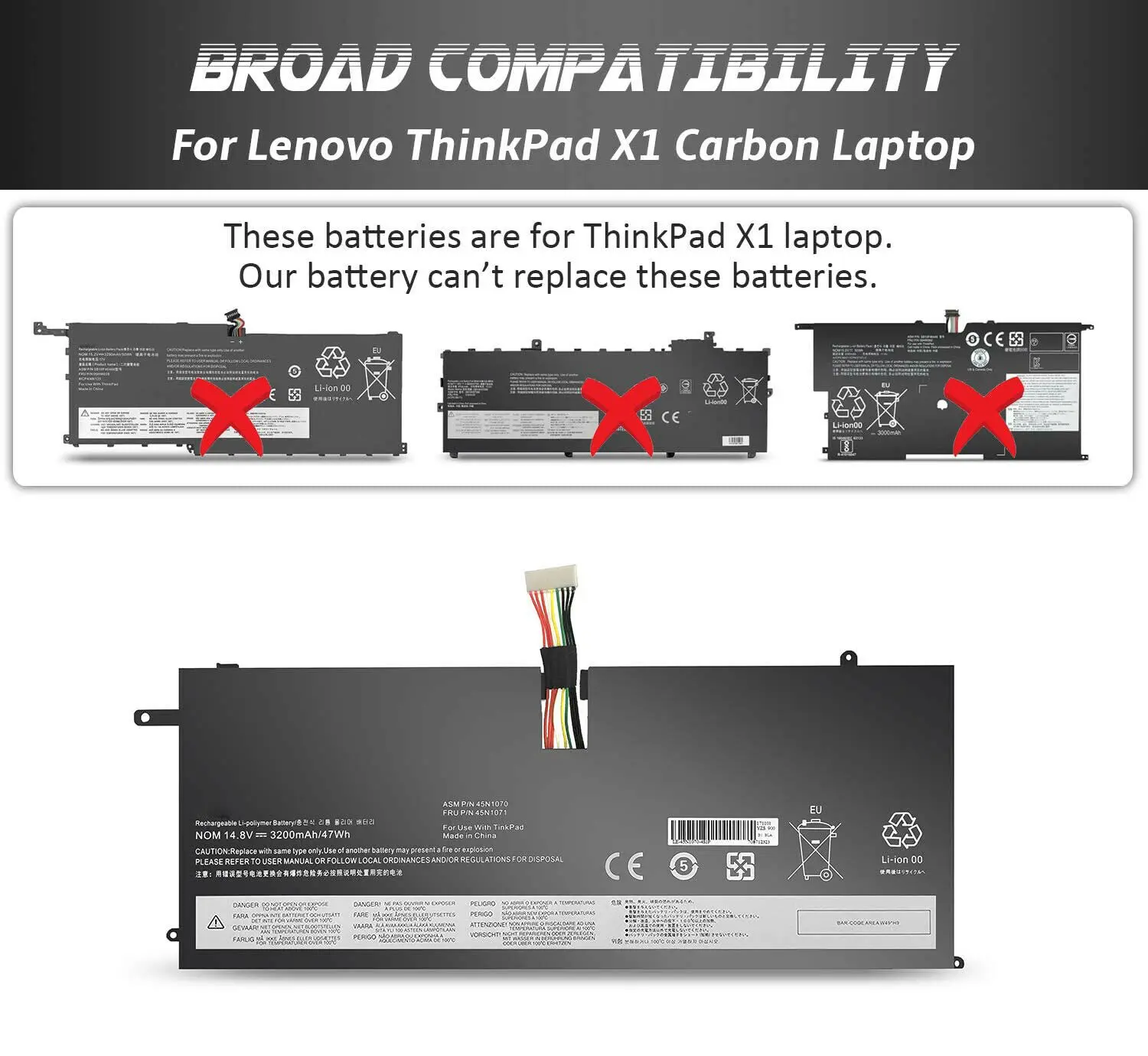 14.8V 46Wh 45N1070 45N1071 Laptop Battery Replacement for Lenovo ThinkPad X1 Carbon 1st Gen 2012 Laptop