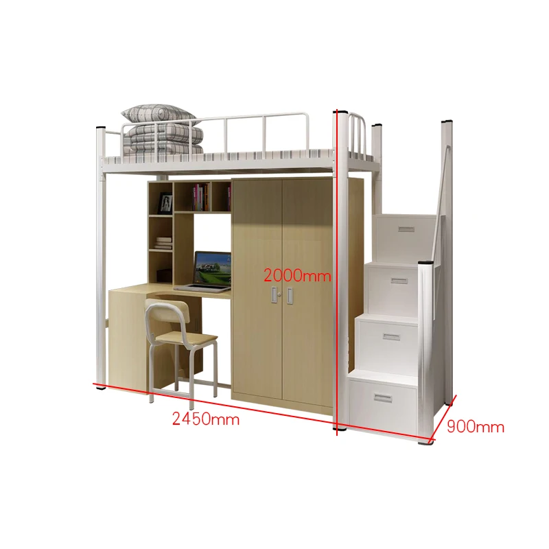 University Apartment Furniture Double Deck Bed with Storage